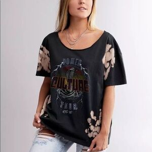 Distressed thrashed band tee bleached washed black XL side tie wide neck